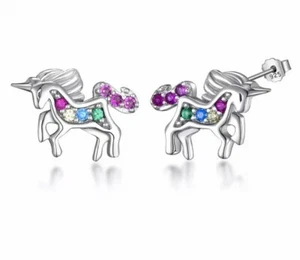 Kinder Ohrringe Einhorn 925 Echt Silber Ohrstecker Mädchen Disney Carton - Bild 1 von 3