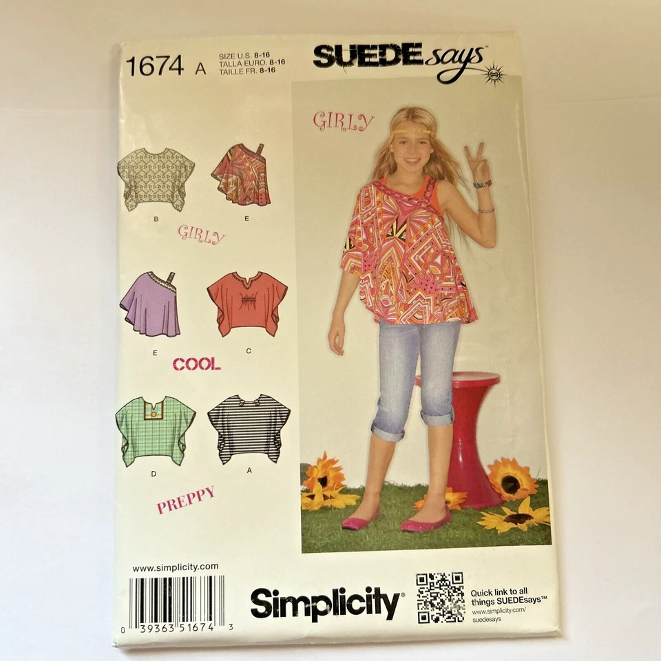 Simplicity 1674 Sewing Pattern Boho Pullover Tops Girls Sizes 8-16 UNCUT - Image 1 of 4