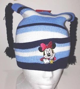 Kinder Kinder Beanie Disney Minnie Mouse bestickt Streifen blau weiß Zöpfe - Bild 1 von 2