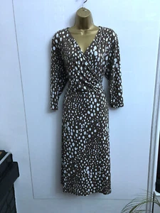 David Nieper Ladies Brown & White Spotty V Neck Midi Dress Size 20 3/4 sleeves - Picture 1 of 7