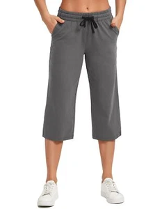 Women Capri Pants Cotton Yoga Wide Leg Pajama Pants Capris Sweatpants Sports ... - Picture 1 of 6