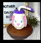 White Pink Purple Easter Bunny Children's Sippy Cup With Straw & Lid New 10 OZ