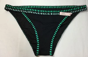 E612 NWT Victoria's Secret SWIM Black, Green & Teal Crochet Bikini Bottom XS/M/L - Picture 1 of 2