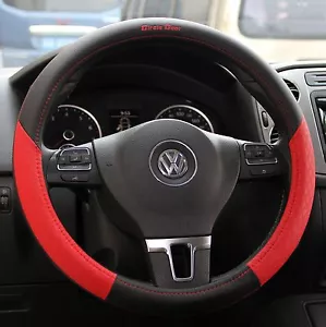 Black & Red PVC Leather Steering Wheel Cover Slip-on 58011 Sport 14.25"-15" - Bild 1 von 6