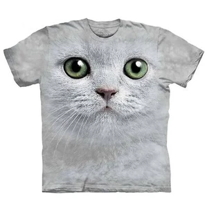 The Mountain Adult Unisex Grey Cat Green Eyes Face T-Shirt, 3XL - Picture 1 of 4