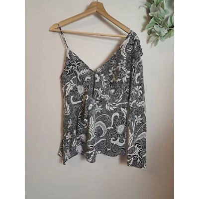 Blusa para mujer Diane von Furstenberg de un hombro blanco y negro cachemir seda 10 Foto 1 de 4