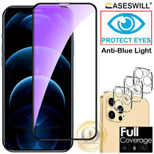 For iPhone 14 Plus 13 12 11 Pro Max Blue Light Tempered Glass Screen Protector