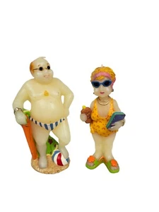 Vintage Novelty Funny Speedo Surfing Man & Beach Woman Candle Set of 2 O8 - Picture 1 of 9