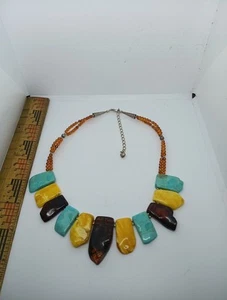 STERLING SILVER NAVAJO AMBER & TURQUOISE NECKLACE - Picture 1 of 7