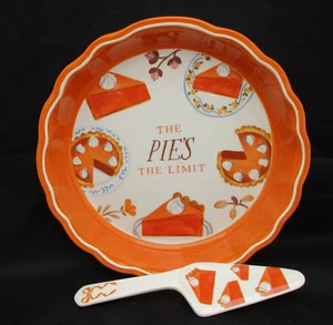 Mud Pie tief 10" Tortenform & Servierer Orange Herbst Thanksgiving Süßkartoffel Kuchen Neu mit Etikett - Bild 1 von 6