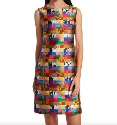 Vestido recto Akris Punto Floral Cuadrado Estampado Jacquard Arco Iris Cuadros Rejilla 4 Foto 1 de 4