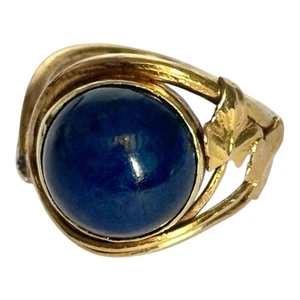 Antique 18ct Yellow Gold Lapis Lazuli Leaves Foliage Detail - Picture 1 of 11
