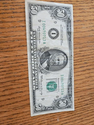 1969 Fifty Dollar Federal Reserve Note Slightly Circulated Low Number - Image 1 of 3