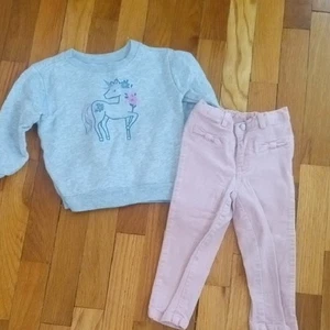 Gray Unicorn Sweatshirt and Pink Pants Set girl 2t - Picture 1 of 3