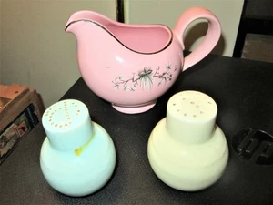 creamer pastel silver trim art deco salt pepper coffee table tea dishes - Picture 1 of 4