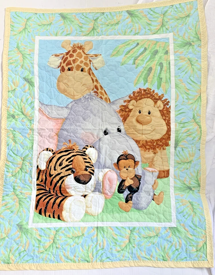 Colcha de animales de la selva alfombra de juego manta de cuna 33"x44" adorno amarillo decoración de guardería Foto 1 de 4