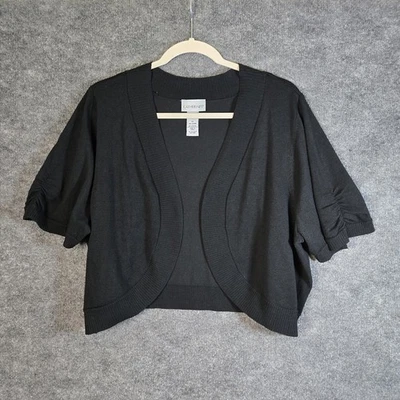 CATHERINES Cardigan Womens 1X Black Open Shrug Short Sleeve Ruched - Image 1 of 4