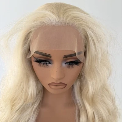 Synthetic Hair Heat Resistant Platinum blonde Long Wavy Frontal Lace Wig - Image 1 of 4
