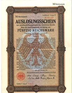 Original 1925 Deutschland 50 Reichsmark Anleihe Stempelglanz Vintage Dokument - Bild 1 von 3