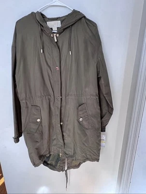 Michael Kors Basics Trench Coat Dark Olive Hooded Rain Coat size Medium - Image 1 of 4