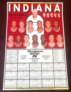 VINTAGE INDIANA UNIVERSITY HOOSIERS MEN'S BASKETBALL POSTER/SCHEDULE 1994-95 - Picture 1 of 1