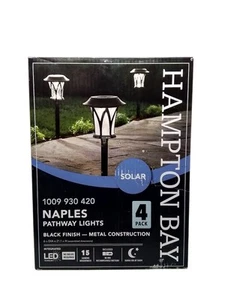 Hampton Bay 43194 Naples Black LED Weather Resist Outdoor Solar PathLight 4Pk OB - Picture 1 of 6