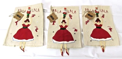 Mud Pie NEW Set Of 3 Embroidered Ballerina holding Nutcracker Holliday Napkins - Image 1 of 4
