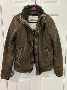 Vtg Y2K Abercrombie Fitch Adirondack Jacket Small Brown Faux Fur Chore Coat - Picture 1 of 10