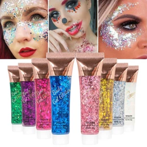Body Glitter Gel Face Glitters Body Gel Sequins Liquid Eyeshadow Chunky Glitter - Picture 1 of 33