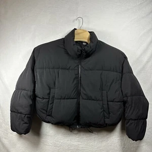 H&M Divided Puffer Jacket Damen Gr. XL Schwarz Full Zip Cinch Waist Polyester - Bild 1 von 16