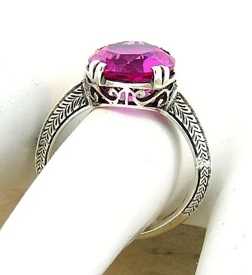 ART DECO STYLE 5 CARAT PINK LAB-CREATED SAPPHIRE 925 STERLING SILVER RING   #504 - Image 1 of 4