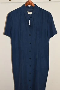 * Dana Buchman * Solid Blue Silk Short Sleeve Button Down Shirt Dress Size 6 - Picture 1 of 5