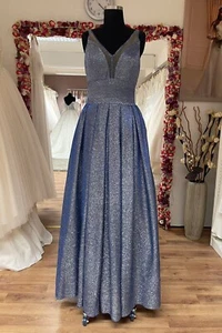 HBH Brautkleid I Abendkleid Glitzer V-Ausschnitt Träger in Blau Gr.36-58 - Bild 1 von 3