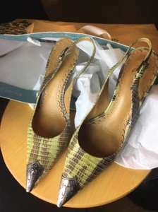 J Vincent LEATHER Soles green/brown Women Size 6M Heels Western Tip Back Strap - Picture 1 of 12