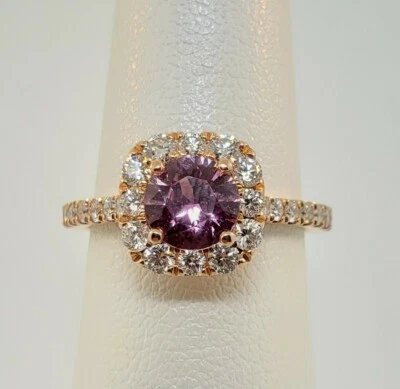 Anillo Sylvie Oro Rosa 14k Zafiro Rosa con Halo de Diamantes Talla 6.25 Foto 1 de 4