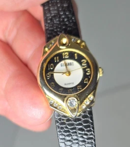 Vintage Gitano Uhr Damen Gold Lünette Schmucksteine neue Batterie - Bild 1 von 12