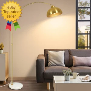 Contemporary Gold 73" Arc Floor Lamp with Hanging Dome Shade Marble Base - Picture 1 of 8