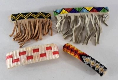 VTG Hair Clips Handmade Woven Beaded Fringe Midwest Western Set of 4 Geometric - Image 1 of 4