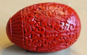 CHINESE RED CINNABAR EGG HAND CARVED EARLY 1900'S MAGNIFICENT PIECE EXCELLENT - Picture 1 of 13