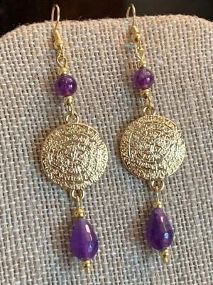 *NUEVO ANUNCIO*PENDIENTE LÁGRIMA AMATISTA BRASIL DISCO PHAISTOS GRIEGO ARTESANAL DISCO.g Foto 1 de 4