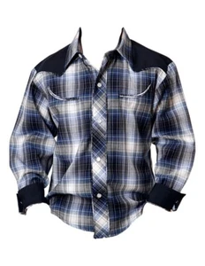 Roper Western Shirt Boys L/S Plaid Snap Blue 01-030-0087-6081 BU - Picture 1 of 2