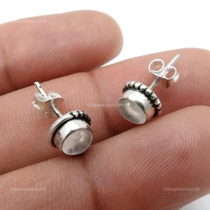 Heart Chakra Natural Rose Quartz Sterling Silver Stud Post Wife Earrings Jewelry - Picture 1 of 7