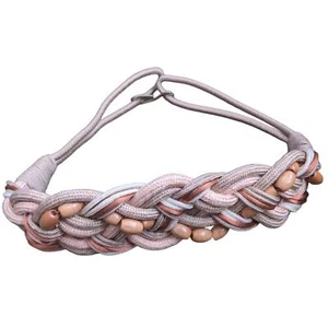80s Macrame Belt Stretch 30-32" Earth Tones Satin Rope Wooden Beads VTG Boho - Picture 1 of 9
