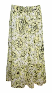 New ANN TAYLOR 10 Midi Maxi Skirt Yellow Floral Print Tied Waist Tiered A Line - Picture 1 of 4
