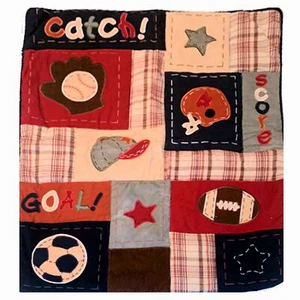 NoJo Baby Quilt Sports Theme Football Baseball Soccer Crib Nursery Blanket 43x36 - Picture 1 of 17