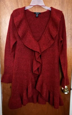 Women's Style & Co Burgandy Ruffle One-Button Cardigan Sweater Size S- Boho Chic - Image 1 of 4