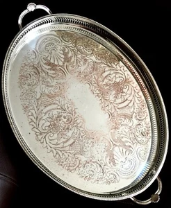 Großes Vintage/Antikes "Cavalier" versilbertes Galerietablett (21"/54cm, 1,4kg) - Bild 1 von 12