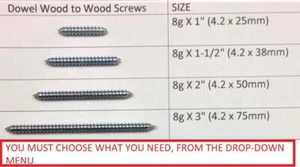 WOOD TO WOOD DOWEL SCREWS DOUBLE ENDED SCREWS 1",1.5",2",3"x8g, 1 TO 50 PACKS - Picture 1 of 5