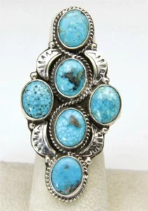 Increíble Anillo Greg James Kingman 6 Piedras Turquesa Plata de Ley Firmado Talla 6.25 - Imagen 1 de 6