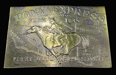Pony Express US Mail Cowboy Lewis Vintage Belt Buckle - Image 1 of 4